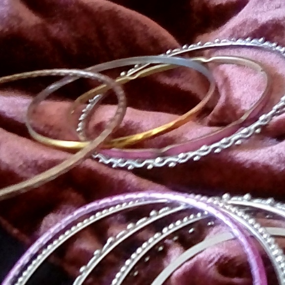 boho, bracelets,  bangles, silver, brass, pink - Picture 2 of 7